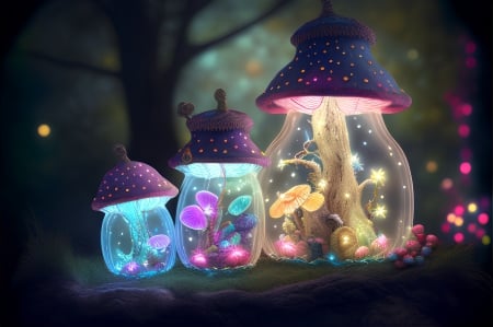 Magical lanterns - Lanterns, Forest, Fairytale, Night