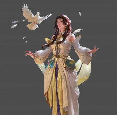 Fantasy girl - art, bird, dove, fantasy, girl, liu mai shen jian, pasari, princess