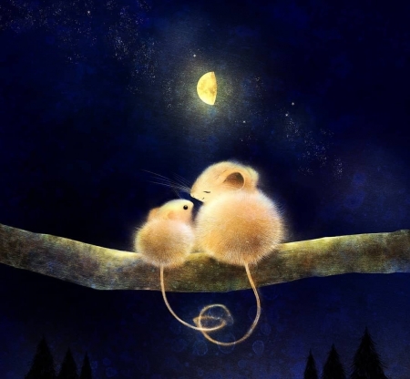 :) - moon, night, mouse, soricei, fantasy, cute, art, mice, luminos, luna