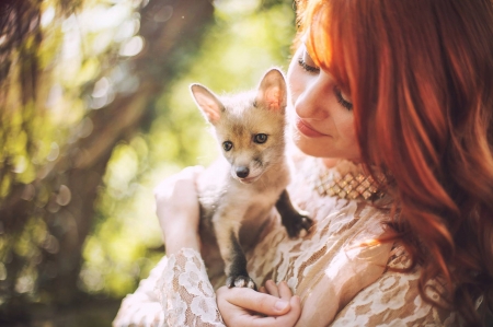 :) - vulpe, redhead, cub, woman, fox, girl, cute