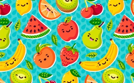 Pattern - blue, summer, cherry, banana, child, pepene, red, fruit, texture, vara, kiwi, pattern, orange, colorful, pear, watermelon, green, lemon