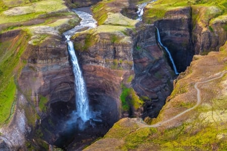 Aerial View of Haifoss Waterfall