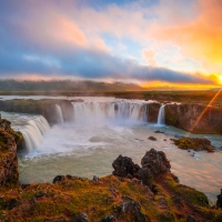 Sunset on Godafoss Waterfall, Iceland