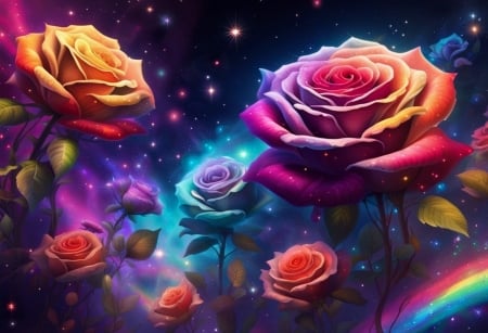 Rainbow roses - Artwork, Colorful, Abstract, Roses