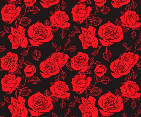 Pattern - black, flower, pattern, red, rose, texture