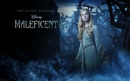 Maleficent 2014 - maleficent, poster, blue, girl, elle fanning, actress, princess aurora, movie, disney