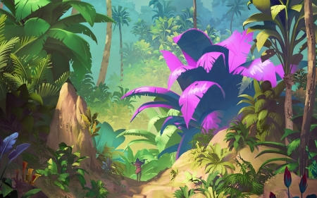 Jungle - fantasy, purple, jungle, exotic, vector, forest, art, tree