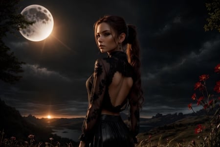 Fantasy girl - frumusete, moon, fantasy, girl, night, dark