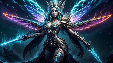 Fairy - wings, fairy, blue, pink, neuroset, fantasy, girl, dark