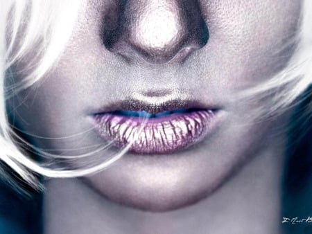 Silvered - up, lips, silver, girl, make