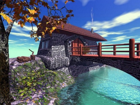 Brick cabin - cabin, bridge