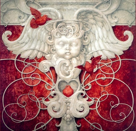 Merriam Daniel 'In The Heart of an Angel' - heart, daniel, angel, love, merriam, fantasy, cherub, strange, wings, art