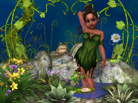 Fairy - flowers, frogs, abstract, fantasy, fairy