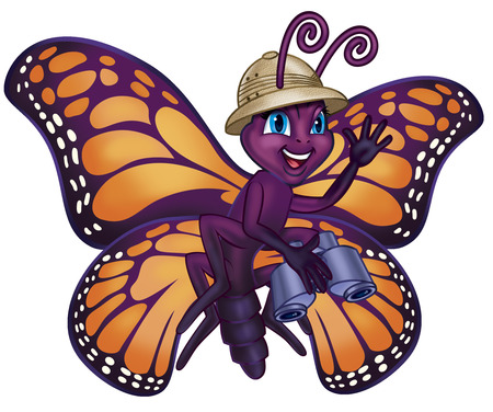 mariposa safari - butterfly, hat, cartoon