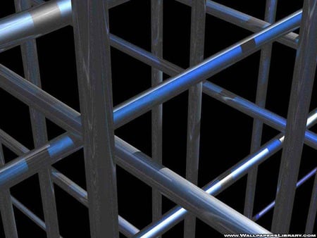 Cross Bars - pipes, black, blue, 3d, conections