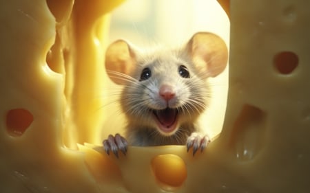 :) - smile, fantasy, neuroset, yellow, funny, cute, mouse, cheese