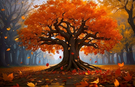 autumn tree - ai art, autumn, leaves, tree