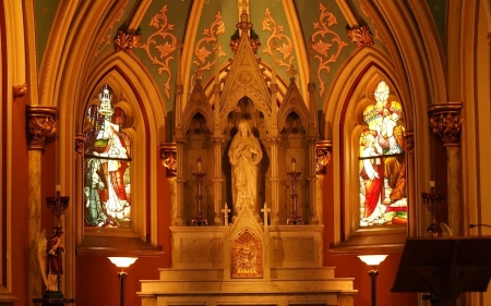 Church Altar - stained glass, altar, columns, church