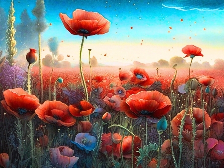 Wildflowers - festes, mezo, pipacsok, piros viragok, szines, vadviragok