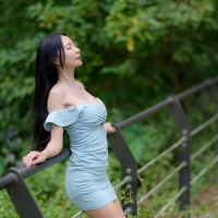 Asian Beauty in a Blue Mini Dress