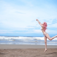 Pink Haired Bikini Model