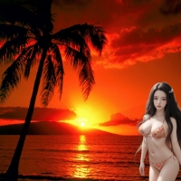 Anime Bikini Model at Sunset