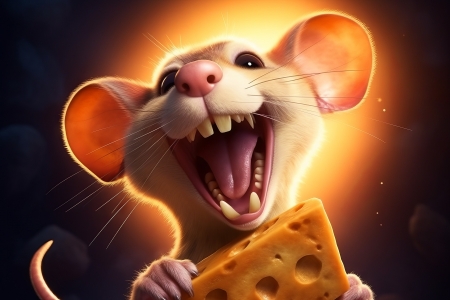 Mouse - yellow, mouse, orange, cheese, happy, neuroset, smile, fantasy, face