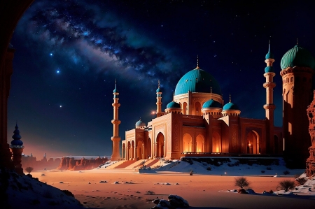Mosque at night - ejjel, epulet, kupola, mecset, sivatag, szaudi, tajkep, vallas