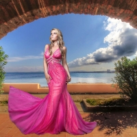 Julia in a  Pink Evening Dress