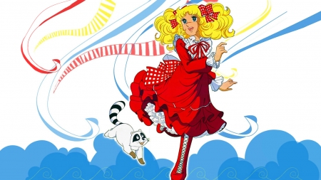 Candy Candy 1975 - anime, blue, candy candy, girl, klin, manga, raccoon, red, yellow