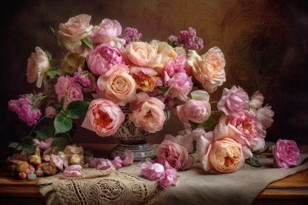 Still life with pink flowers