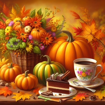 Coffee And Cake - Autumn, Cake, Still Life, Coffee