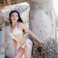 Asian Beauty in a White Bikini