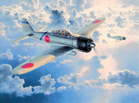 Mitsubishi A6M Zero - art, artwork, japanese aircraft of world war two, mitsubishi a6m zero, world war two, world war two aircraft, world war two art
