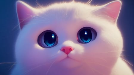 Cat - fantasy, white, blue, eyes, pisici, face, pink, cat