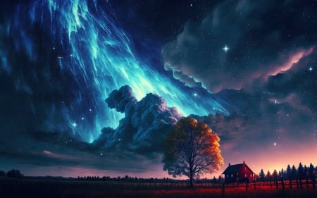 :) - fantasy, neuroset, world, blue, cloud, night, tree