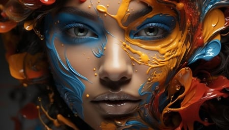 Colorful face - graphics, woman, paints, face, young