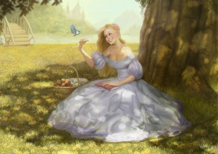 Princess - fantasy, caroline gariba, butterfly, girl, princess, art