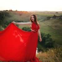 Brunette in a Red Dress