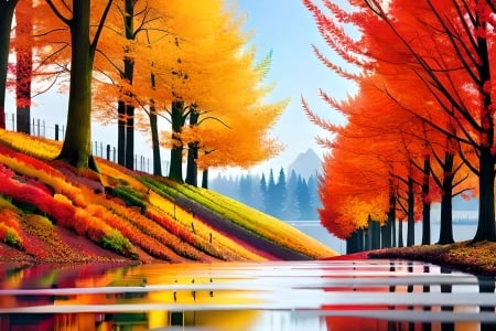 Colorful trees - Trees, Autumn, Lake, Colorful