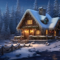 Log cabin in the winter forest