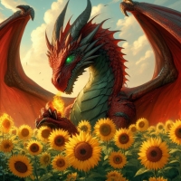 Dragon and sunflowers