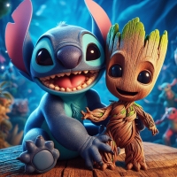 Cute stitch and groot