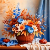 Basket with beautiful autumn flowers