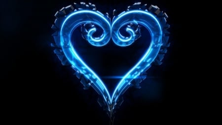 Heart - abstract, black, heart, blue, valentine, luminous, love, day