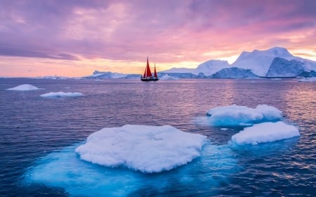 Yacht in Greenland - clouds, ice, Greenland, ocean, yacht