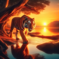 Tiger at sunset