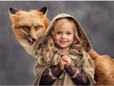 :) - vulpe, childhood, little girl, animal, fox, blonde, copil, child