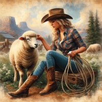 Cowgirl and her sheep