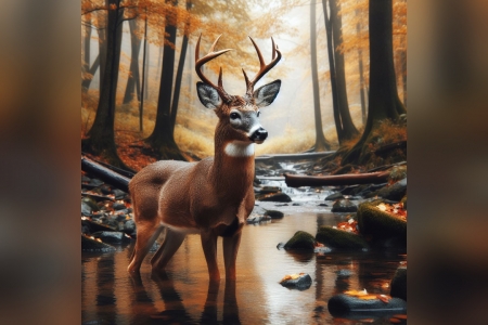 Deer in creek - buck, creek, deer, whitetail